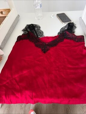 lovestitch Red Satin Cami with Black Lace Trim